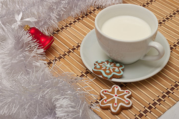 Decorated Sugar Cookies and Milk for Santa at Christmas Time