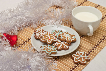 Decorated Sugar Cookies and Milk for Santa at Christmas Time