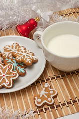 Decorated Sugar Cookies and Milk for Santa at Christmas Time