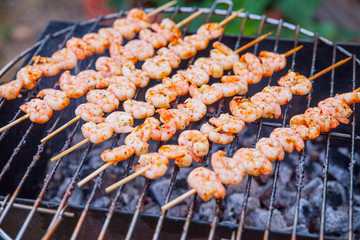 delicious prawn spit on grill