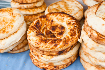 Traditional asian bread for sale at bakery in market place