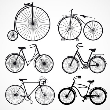 set of bicycles on a white background