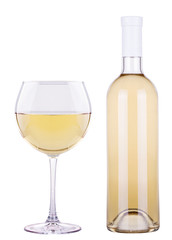 glass of white wine and a bottle isolated