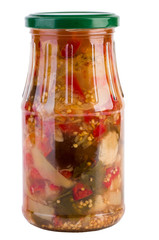 Braised eggplant conserved in glass jar