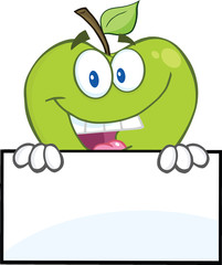 Smiling Green Apple Hiding Behind A Sign