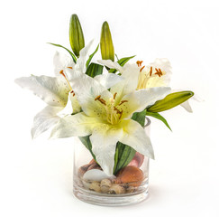 Fototapeta na wymiar Bouquet of lily in glass vase