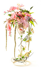 Bouquet of orchid and berry in metal bucket