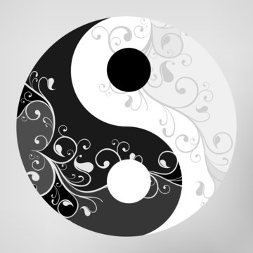 Yin yang pattern symbol on grey background, vector illustration