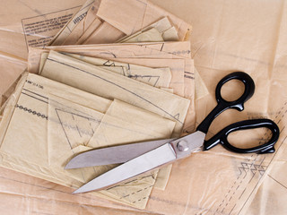 Dressmaking pattern and scissors, background - 54209968