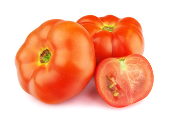 Juicy tomatoes on white background