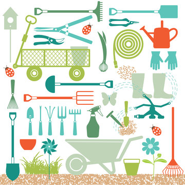 garden tools collection green orange clip art preview