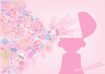 opened male head generating ideas Social network background