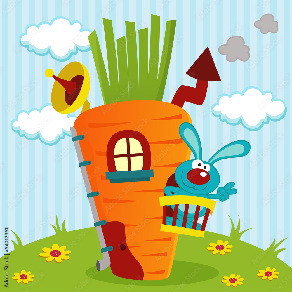 Wall mural rabbit in house of carrots -  vector illustration