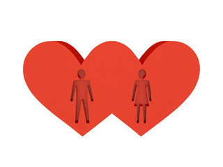 Two hearts. Figure of man and woman cutout inside.