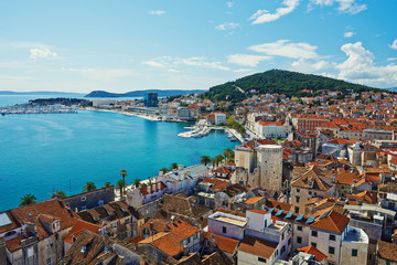 Amazing panoramic top view of the historic city Split - obrazy, fototapety, plakaty