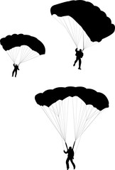 Silhouette of sky diver with open parachute - vector