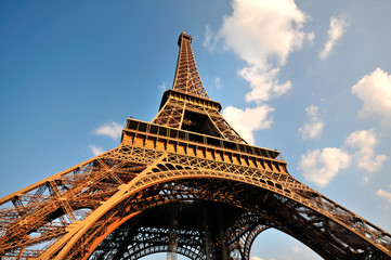 Fototapeta na wymiar Wide angle view of the Eiffel tower