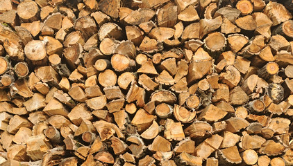 chopped firewood on a stack