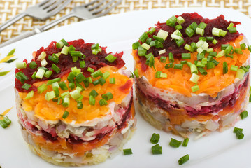 Salad with herring and vegetables