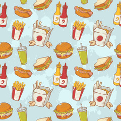 Fastfood delicious hand drawn vector seamless pattern © Yuzach