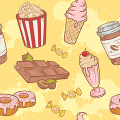 Fastfood sweets delicious hand drawn vector seamless pattern