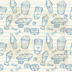 Fastfood sweets delicious hand drawn vector seamless pattern © Yuzach