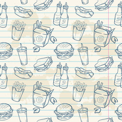 Fastfood delicious hand drawn vector seamless patter