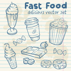 Fastfood delicious hand drawn vector set © Yuzach