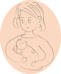 Sketch of a new mother and her baby