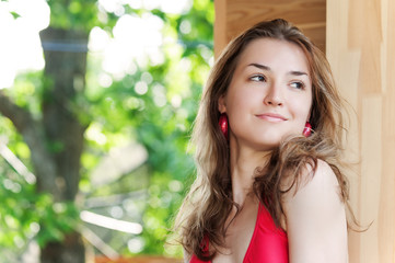 Outdoor fashion portrait of young girl.