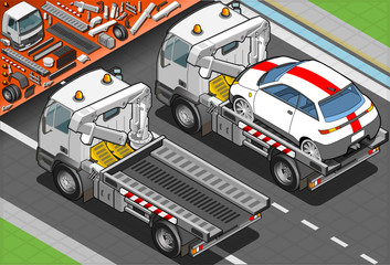 Isometric Tow Truck in Car Assistance in Rear View