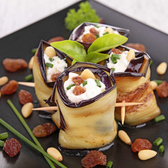 aubergine rolled up with cheese