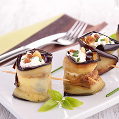 aubergine rolled up with cheese