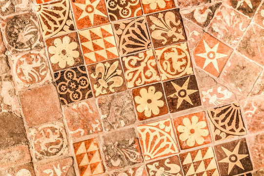 medieval painted floor tiles dating from the 13th century