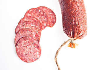 sausage salami meat food isolated at white background