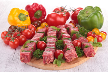 raw beef kebab and ingredient