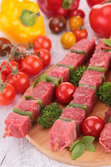 raw beef kebab and ingredient