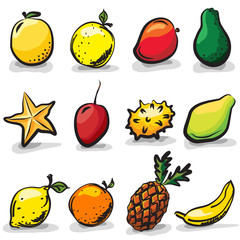 Exotic fruits sketch drawing vector set