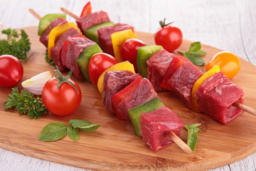 raw beef kebab and ingredient
