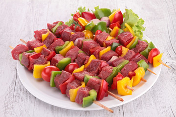raw beef kebab and ingredient