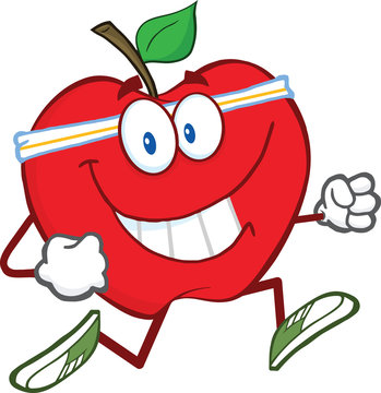 Healthy Red Apple Cartoon Character Jogging