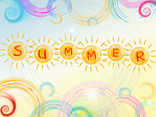 Fototapeta na wymiar summer background with text in yellow suns and circles and spira