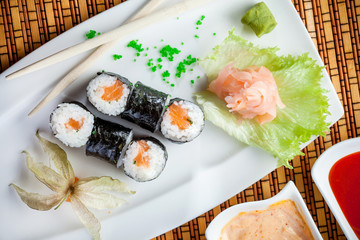 Sushi, salmon and caviar rolls