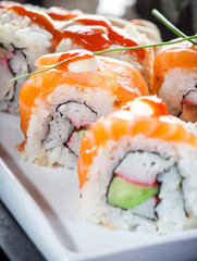 Sushi with cucumber and salmon