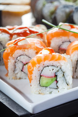 Sushi with cucumber and salmon