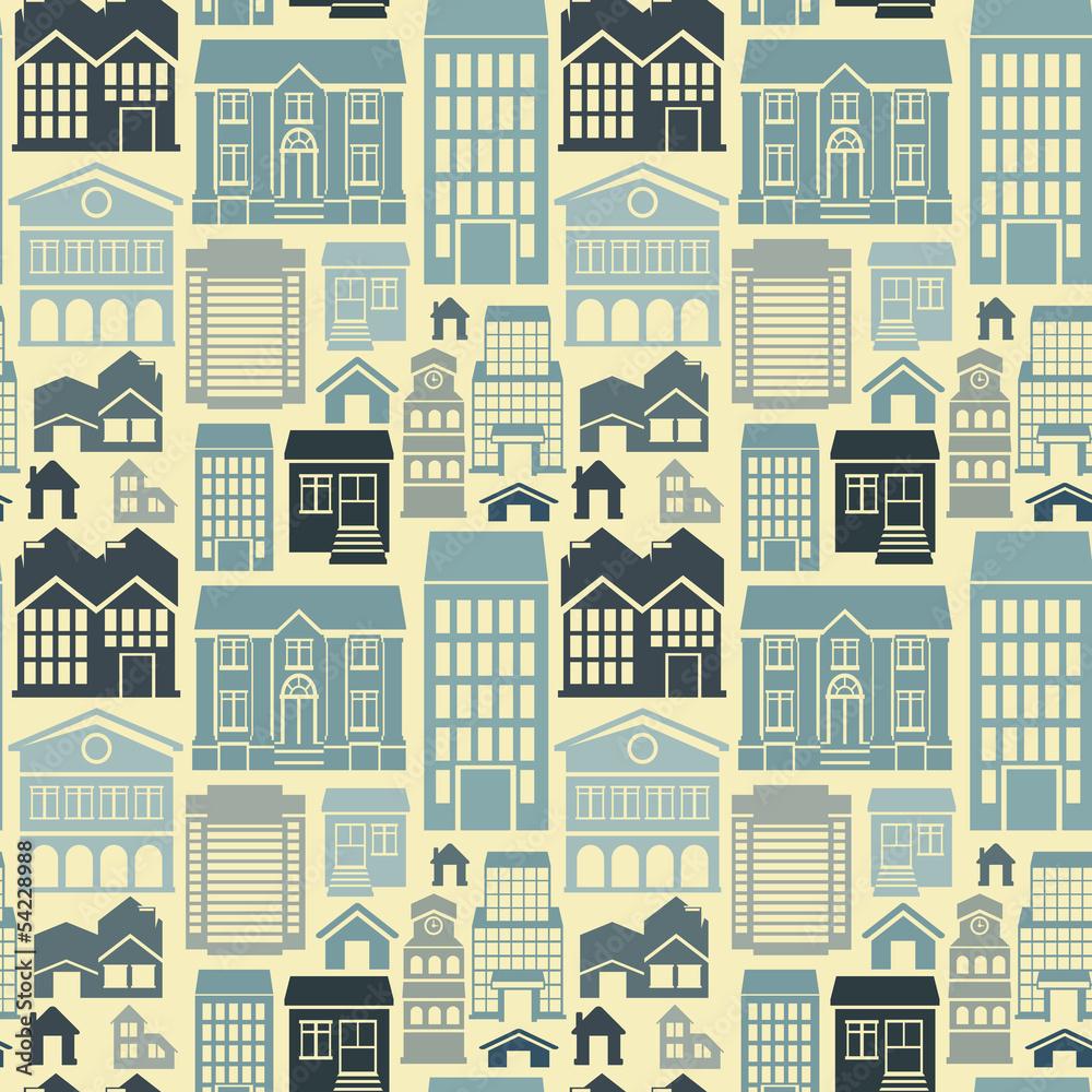 Poster vector seamless pattern with houses and buildings