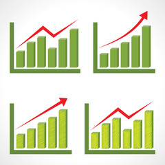 Set of different business graph with rising arrow