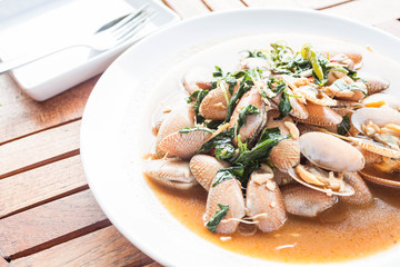 Stir fried clams with roasted chili paste, thai meal