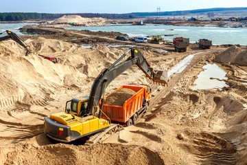 Excavator Loading Dumper Truck