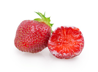 juicy ripe strawberries with leaves